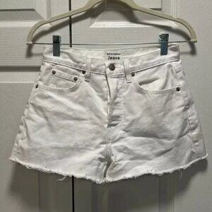 Reformation White Dixie High Rise Jean Shorts White with Raw Hem & Button Fly 24